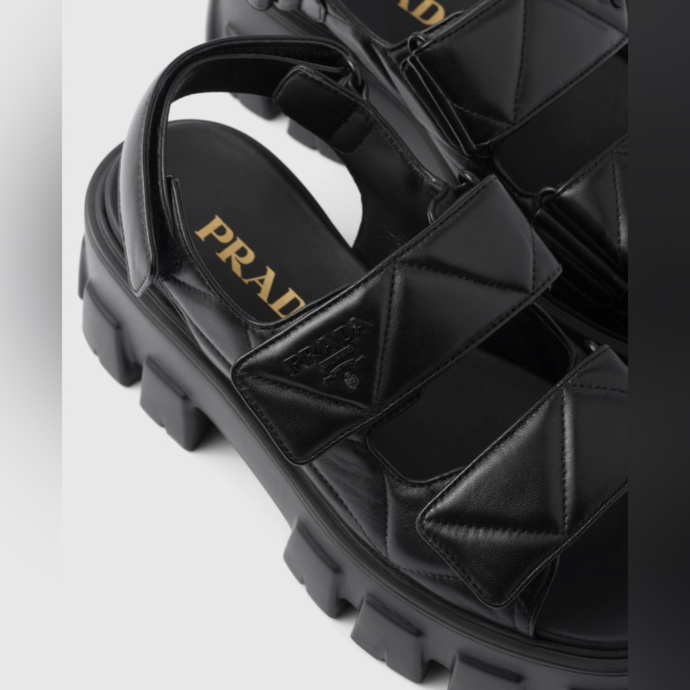 Prada Black Quilted Platform Sandals with Gold Logo